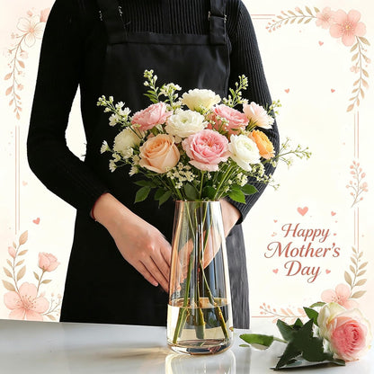 Modern Glass Vase Irised Crystal Clear Glass Vase for Home Office Decor