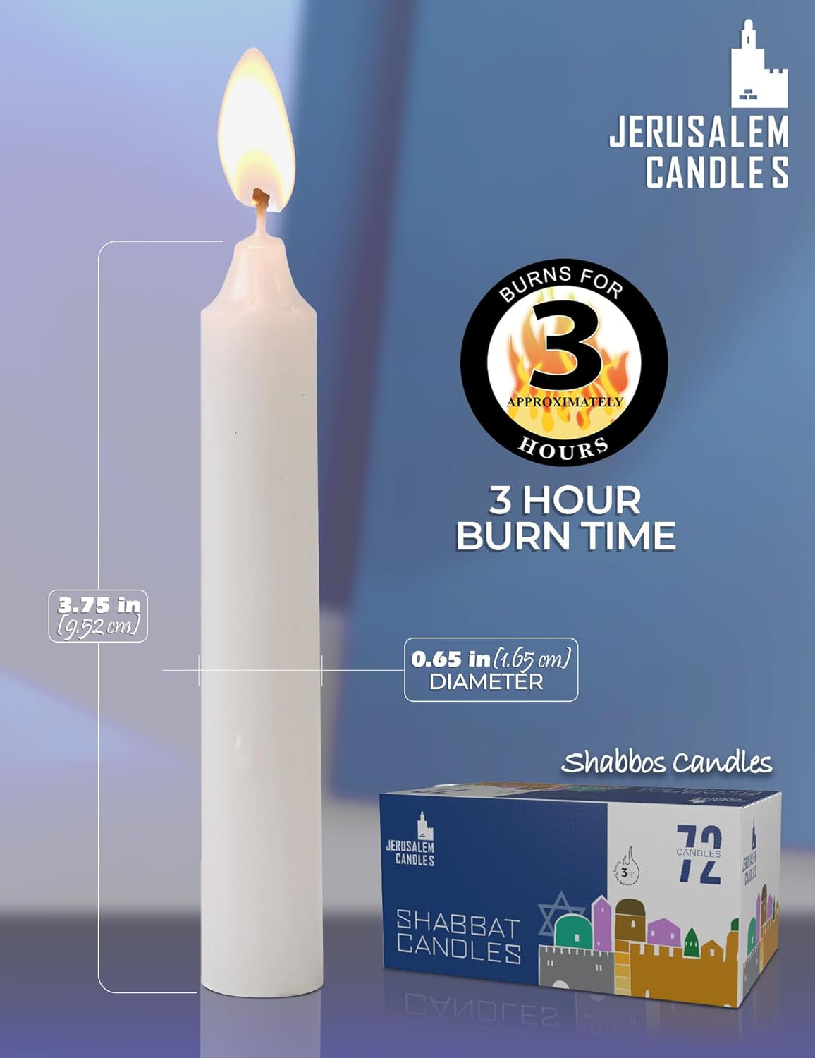 Shabbat Candles - Traditional Shabbos Candles - 3 Hour - 2-Pack X 72 Candles, (144 Candles)
