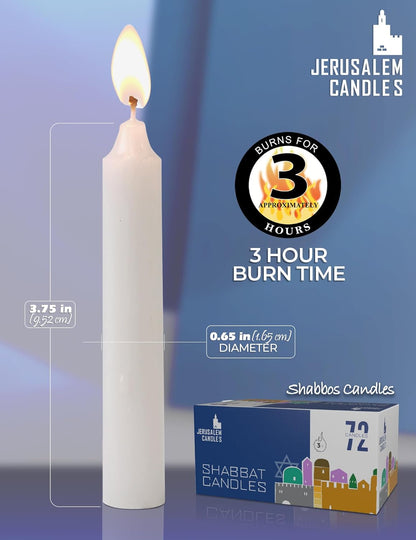 Shabbat Candles - Traditional Shabbos Candles - 3 Hour - 2-Pack X 72 Candles, (144 Candles)